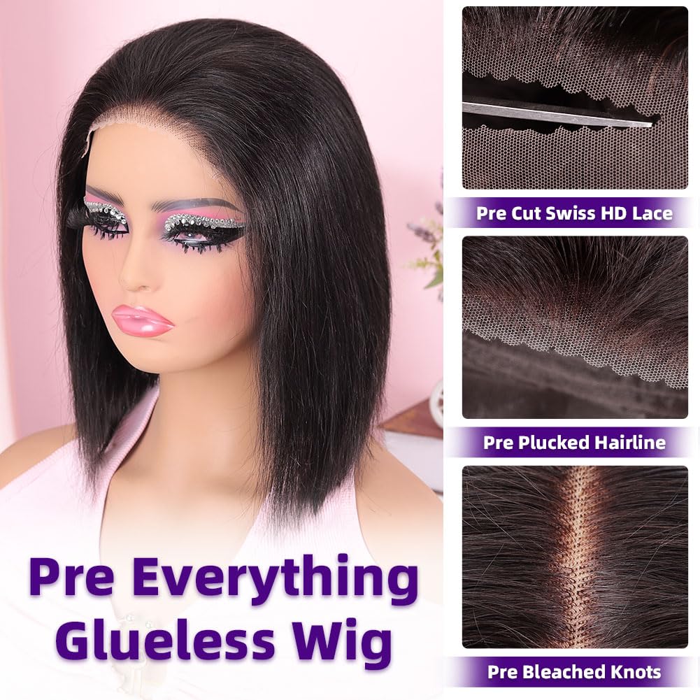 Omswet Wear and Go Bob Wig pre-plucked hairline for seamless blending.