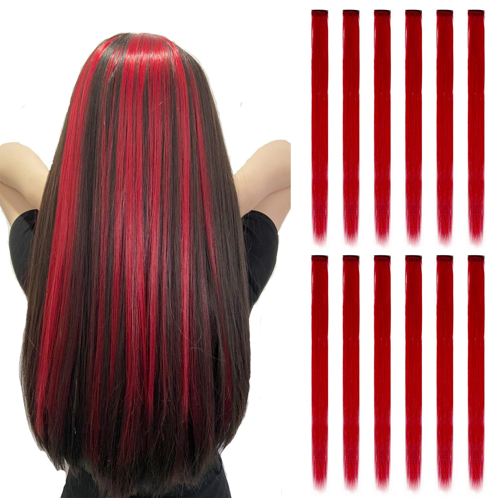 Extensiones Onas rojas rectas de 20 pulgadas, ideal para un look festivo.