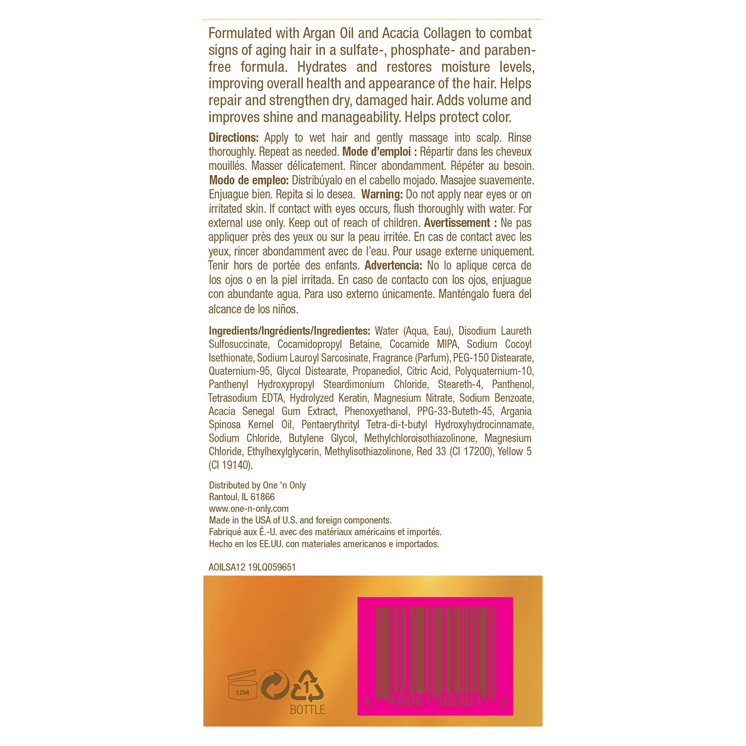 One 'N Only fórmula acacia collagen: reparación y fortalecimiento capilar.