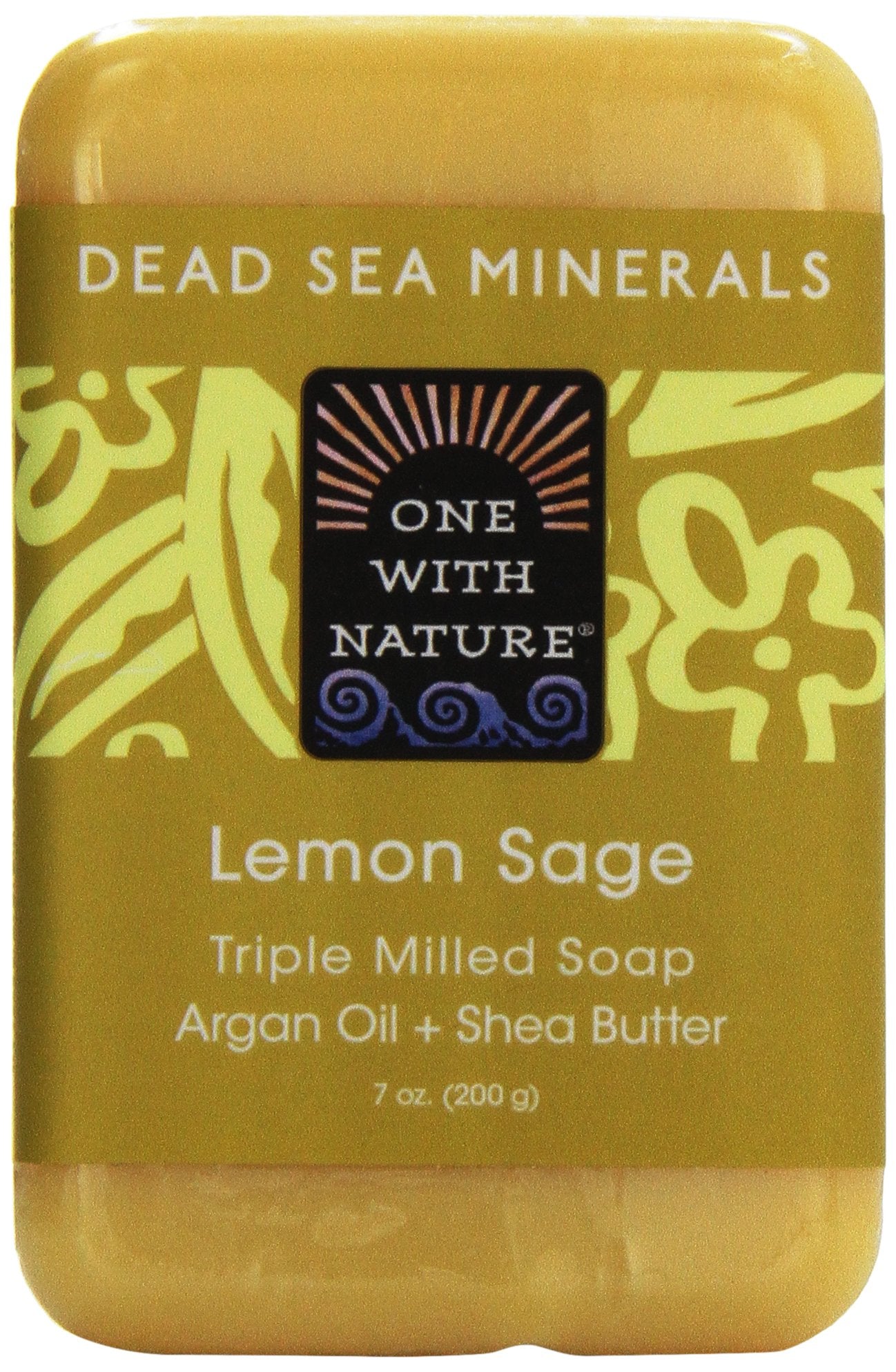 One With Nature Jabon Barra Minerales-del-mar-muerto-limon-verbena-frente, sensación fresca y limpieza suave para la piel.