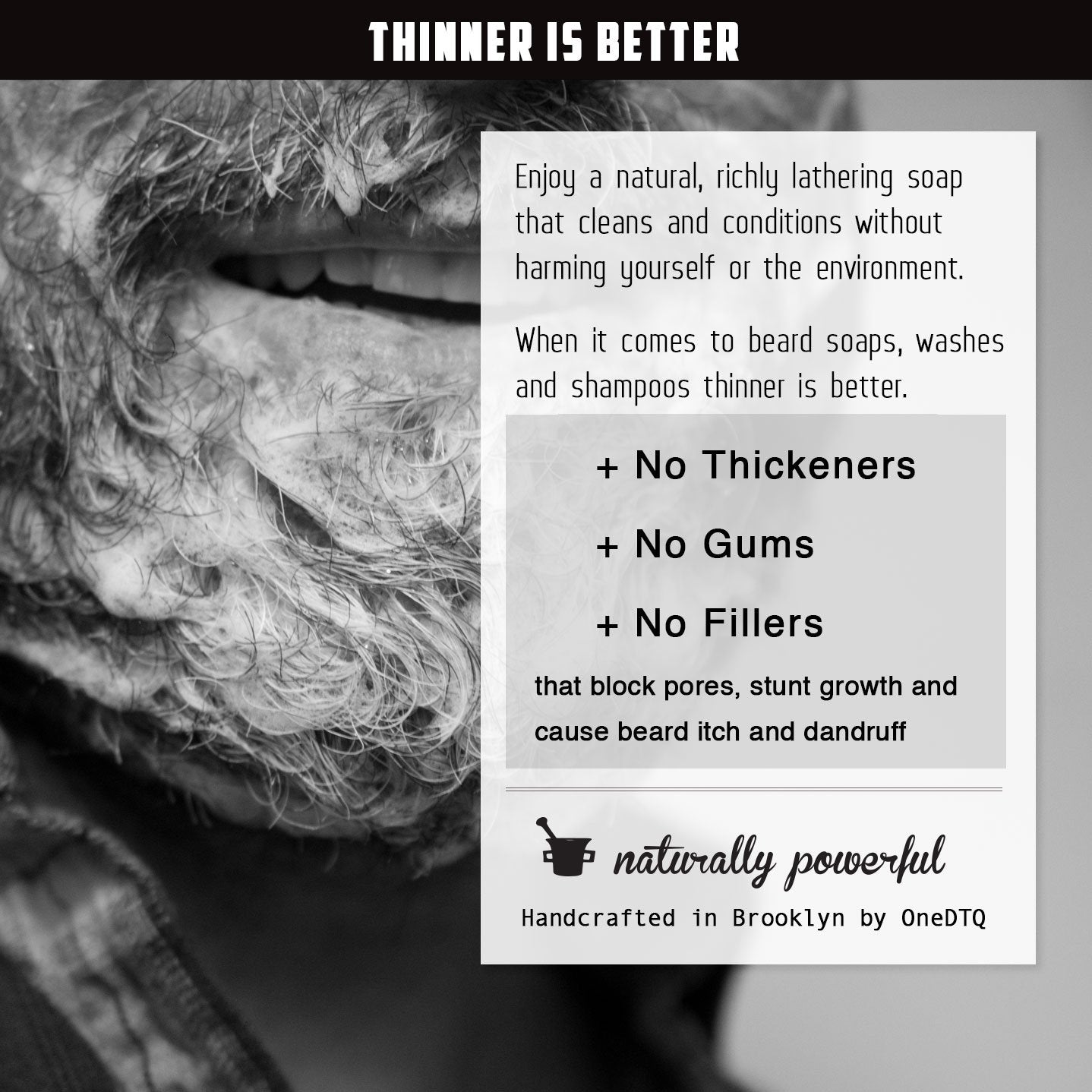 OneDTQ Medicine Man's Itchy Beard Wash ingredients list emphasizing vitamins and minerals