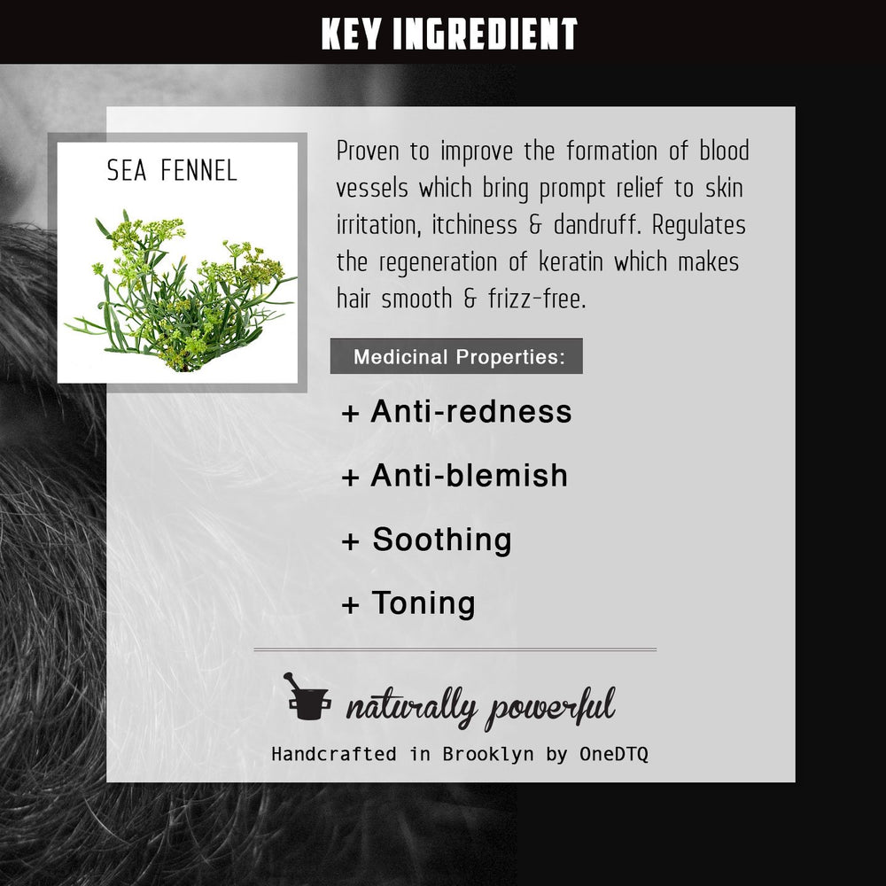 OneDTQ Medicine Man's Itchy Beard Wash label close-up highlighting natural ingredients