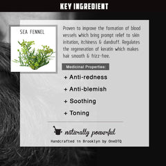 OneDTQ Medicine Man's Itchy Beard Wash label close-up highlighting natural ingredients