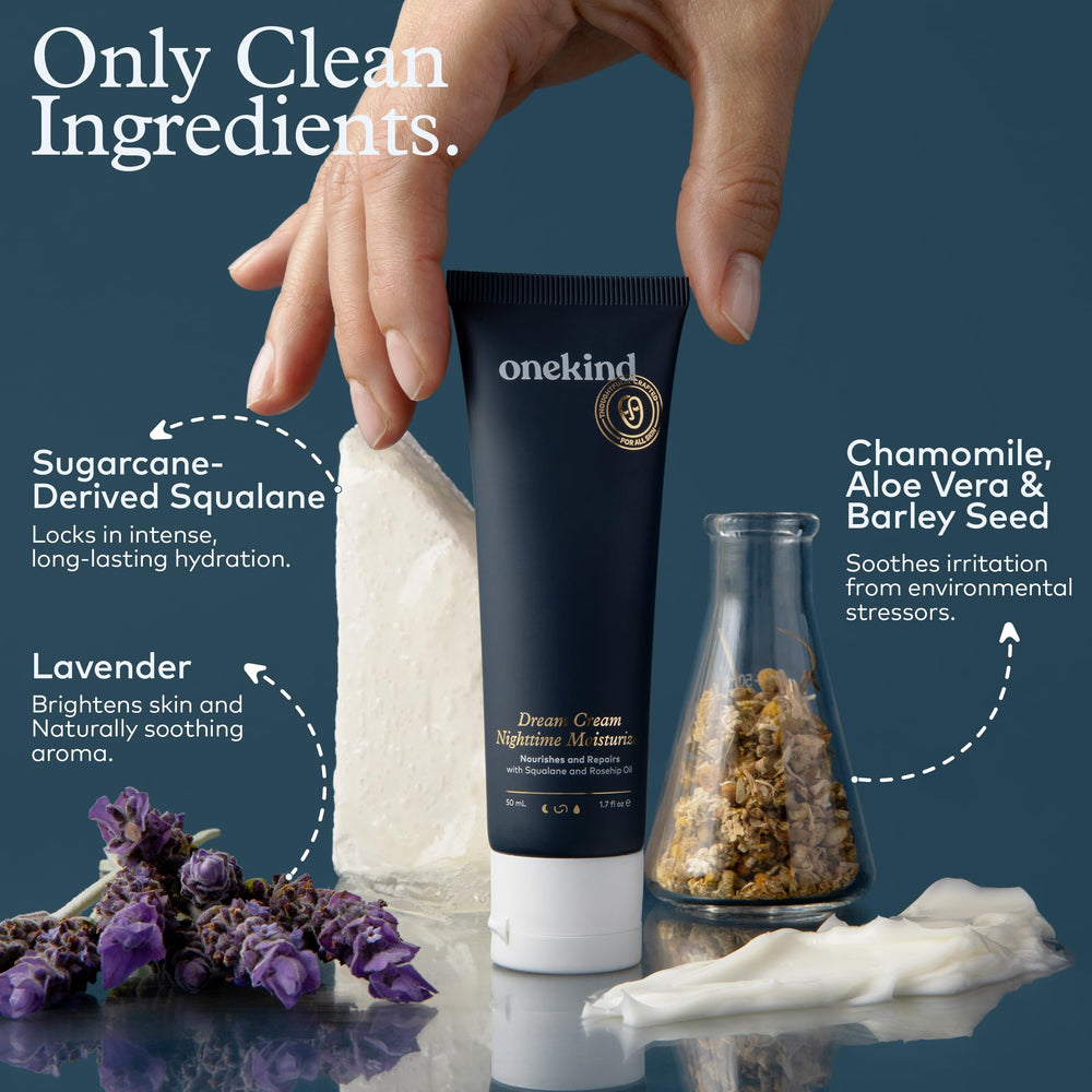 Piel sensible se beneficia con Onekind Dream Cream sin fragancia.