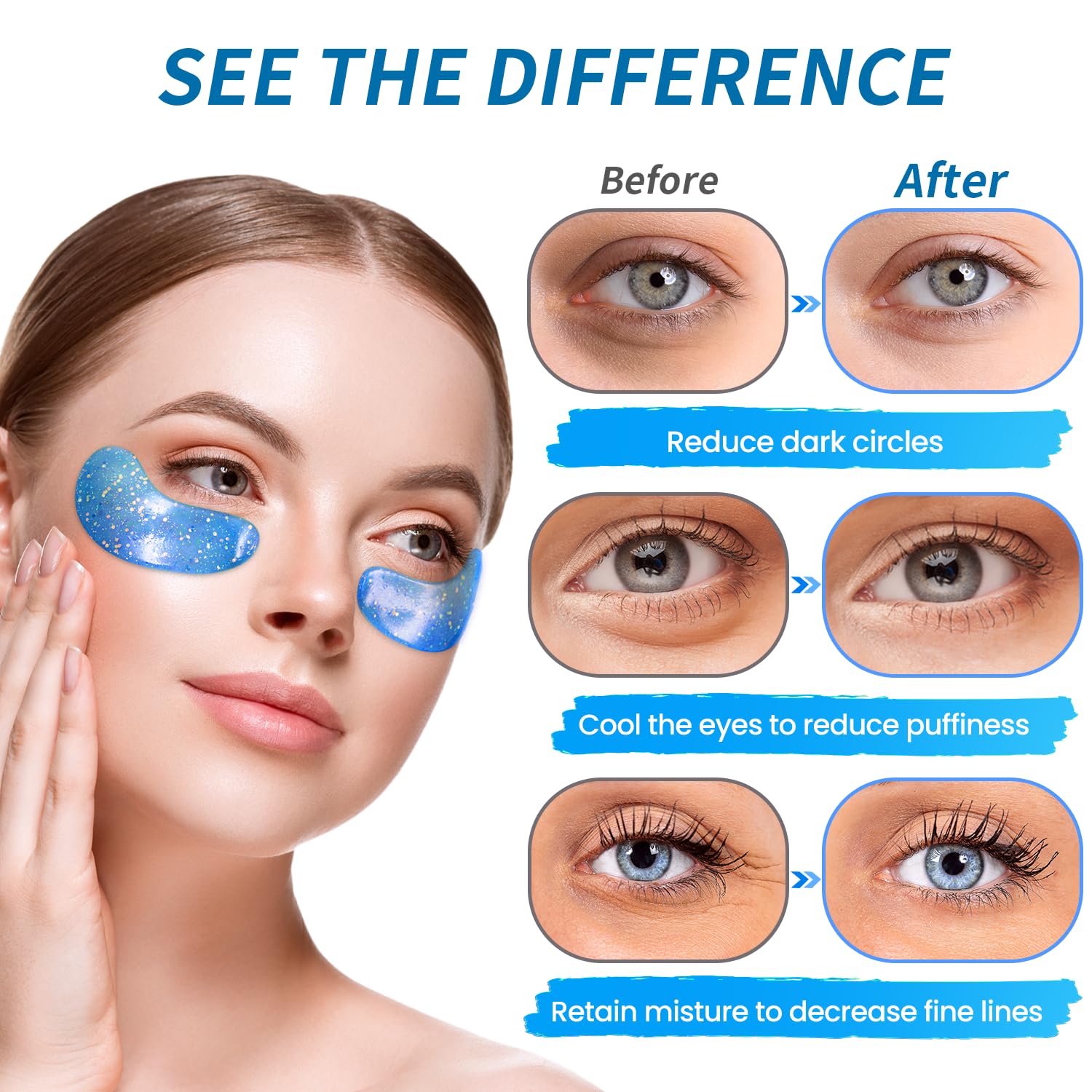 Onespring parches de gel para ojos, suavizan ojeras y arrugas perceptibles.