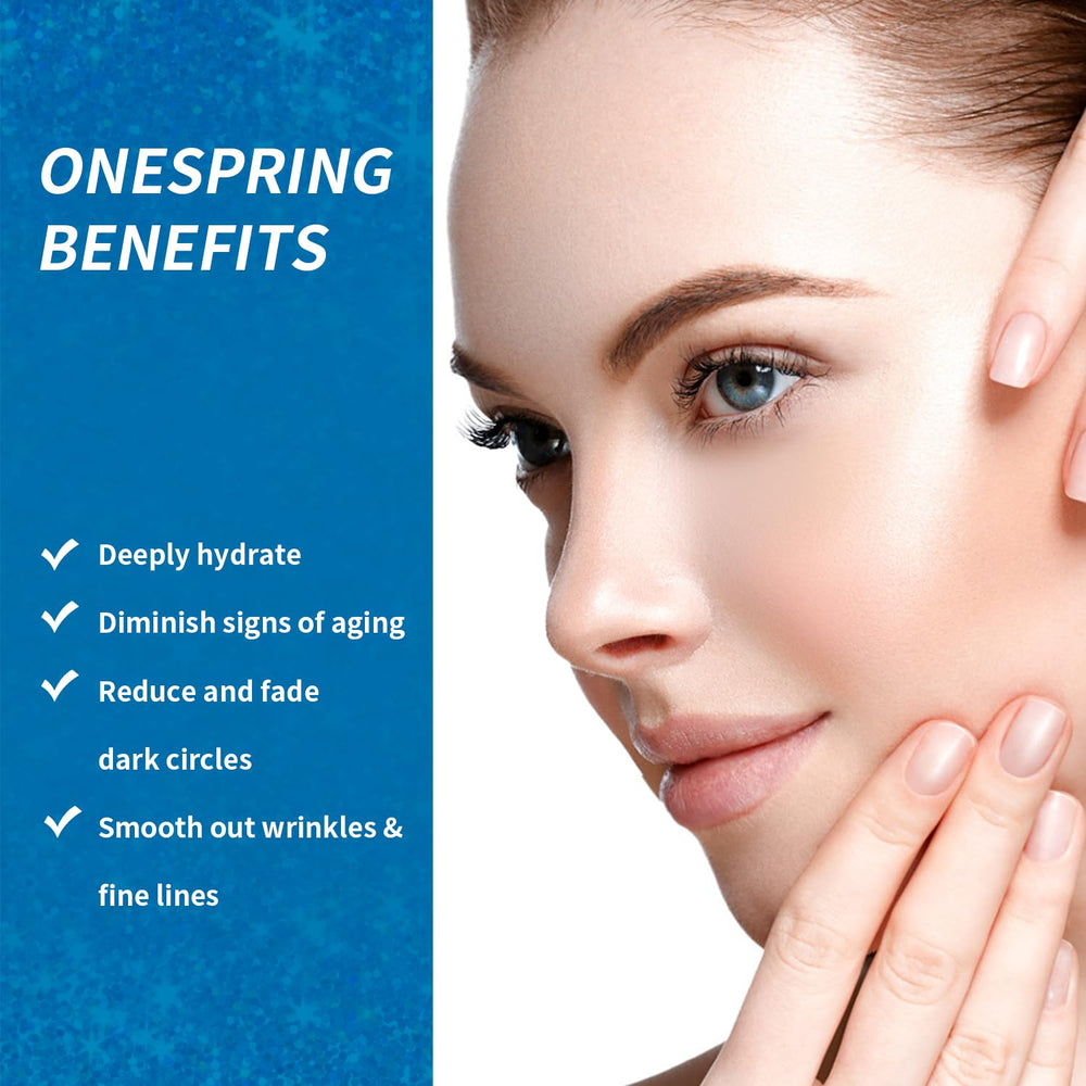 Onespring parches de gel para ojos, contienen colágeno natural para soporte y nutrición.