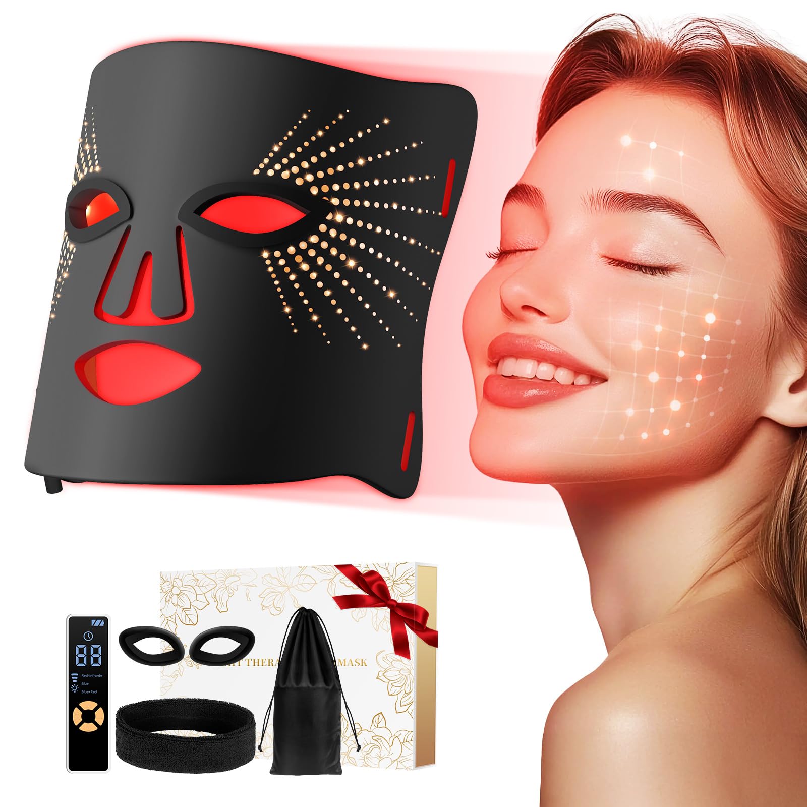 ONLUKY mascarilla LED silicona frente, uso cómodo en casa.