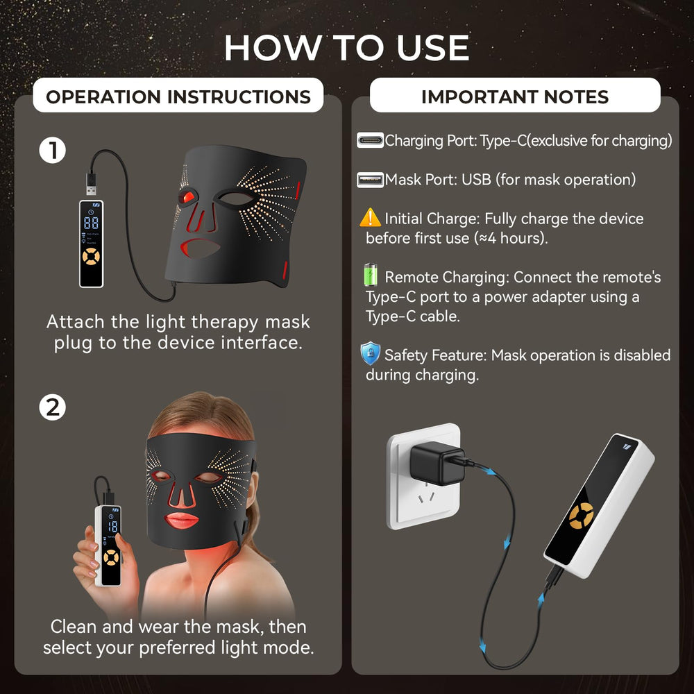 ONLUKY mascarilla LED silicona instrucciones rápidas, inicio rápido.