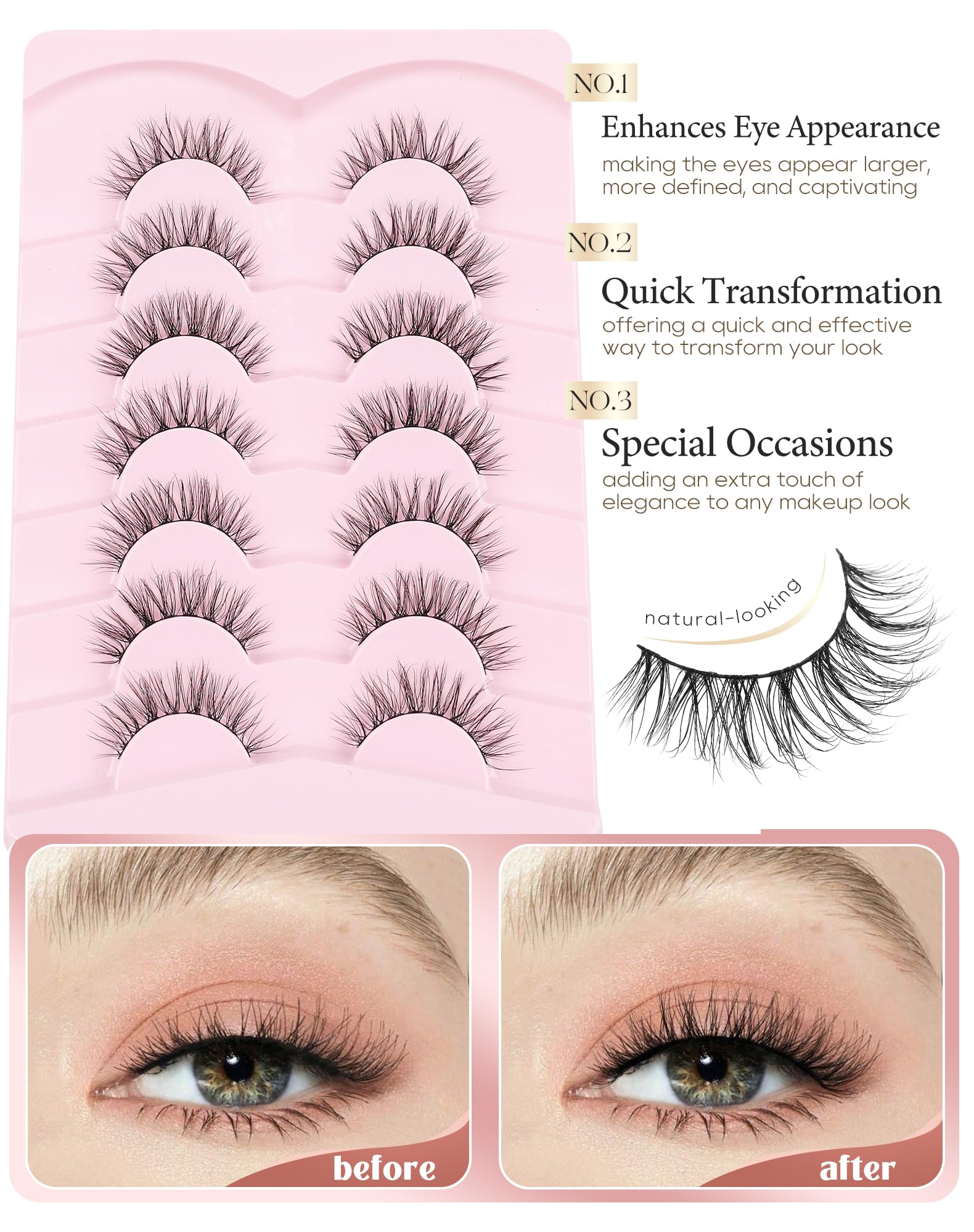 Onlyall Wispy Lashes con textura de seda para un aspecto definido y suave.
