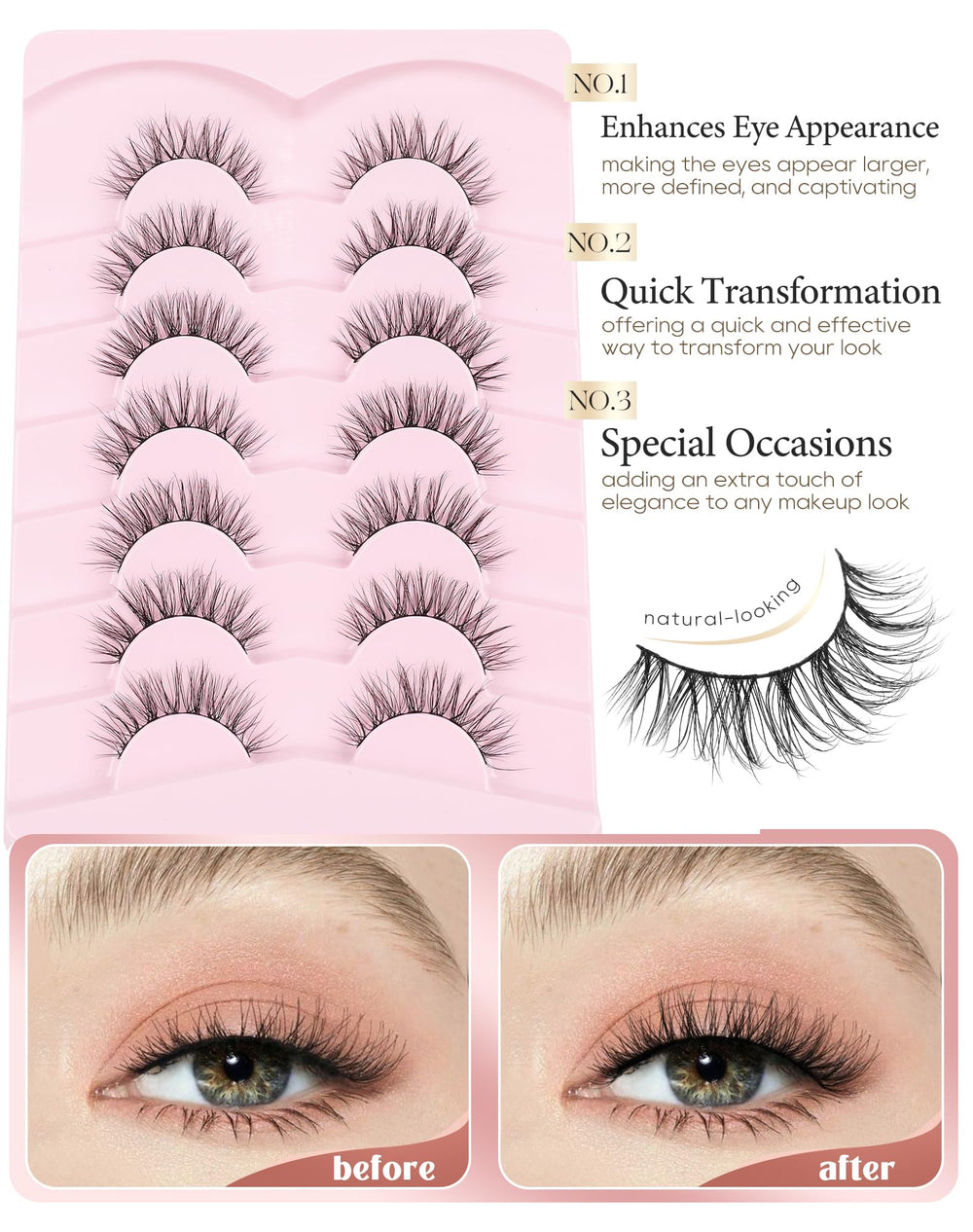 Onlyall Wispy Lashes con textura de seda para un aspecto definido y suave.