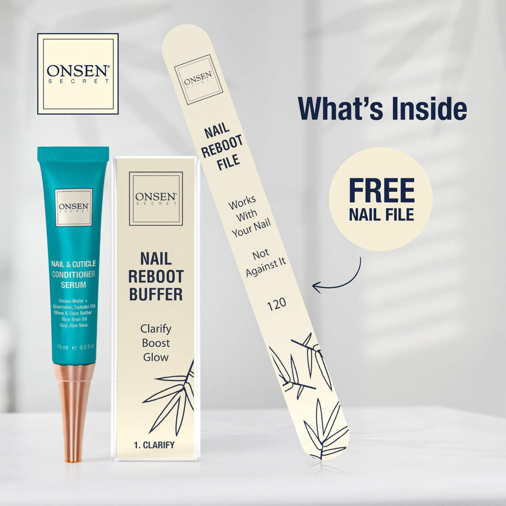 Aceite de cutículas japonés Onsen Secret con minerales naturales para reparación.