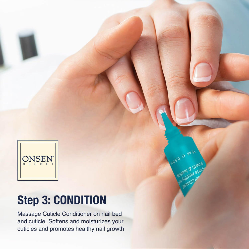 Onsen Secret Serum Cuidado Cutículas, masaje diario para cutículas hidratadas