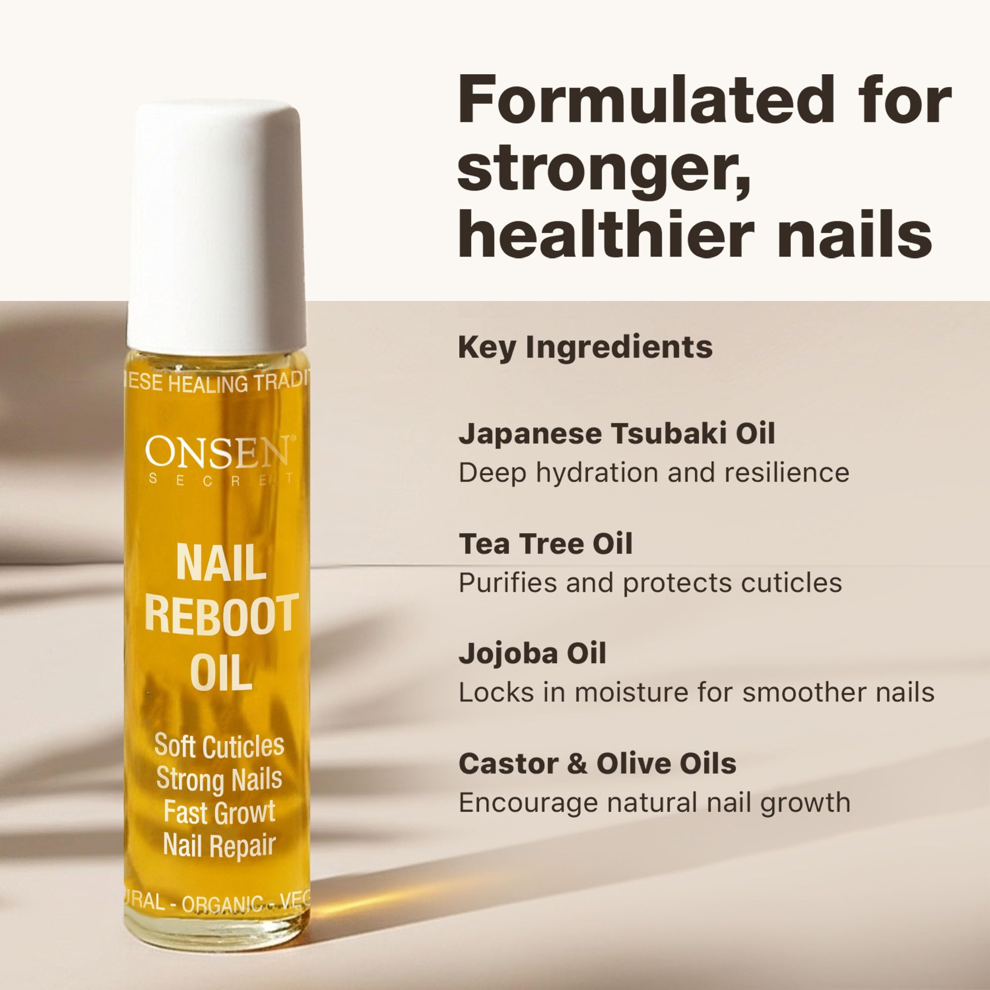 Uñas fortalecidas con Onsen Secret tras uso regular