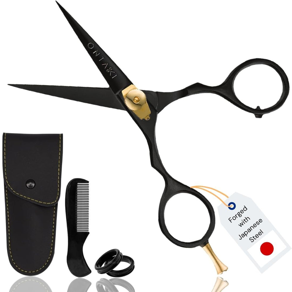 Ontaki tijeras japonesas de acero para barba, 5,5 in, negro, precisión de corte