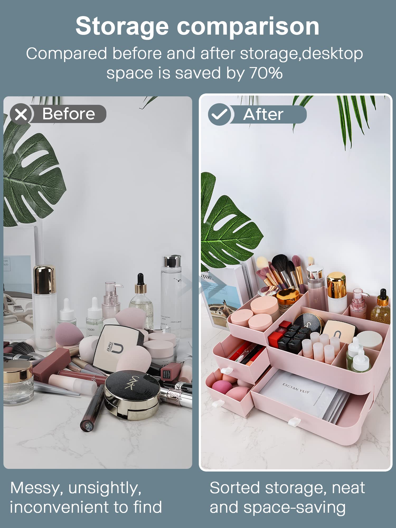 ONXE Organizador de maquillaje grande con cajón deslizante suave para baño