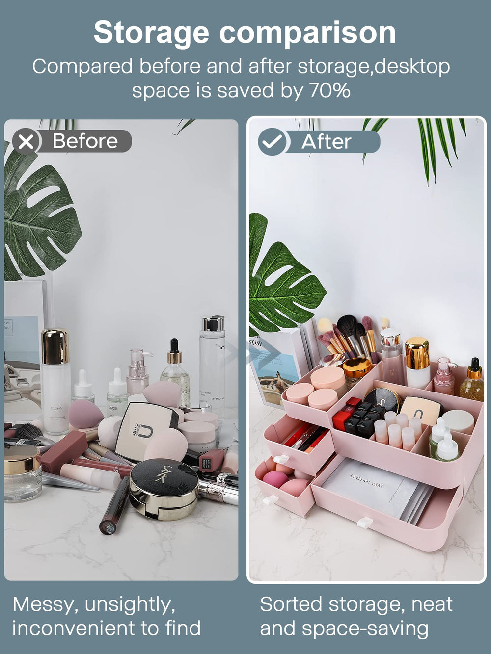 ONXE Organizador de maquillaje grande con cajón deslizante suave para baño