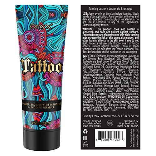Onyx loción bronceado tatuaje, textura ligera y absorción rápida