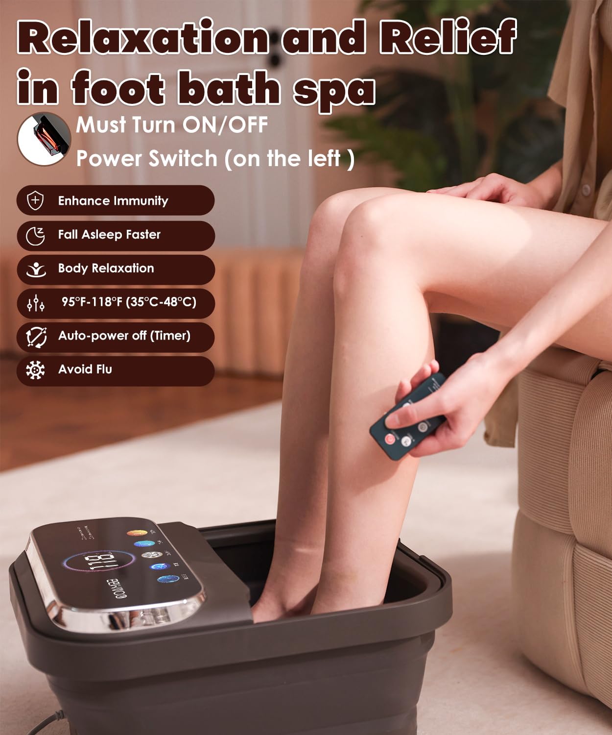 Spa para pies OOAMBB con control remoto para manejo a distancia.