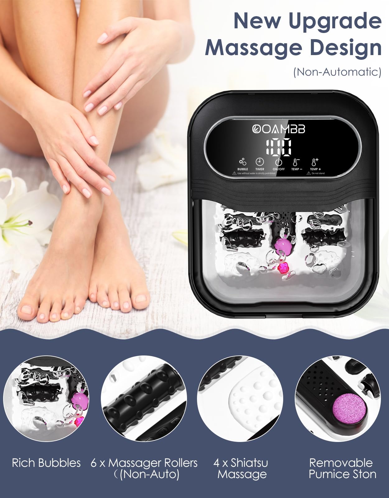 OOAMBB Spa pie con burbujas y temporizador para una experiencia personalizada.