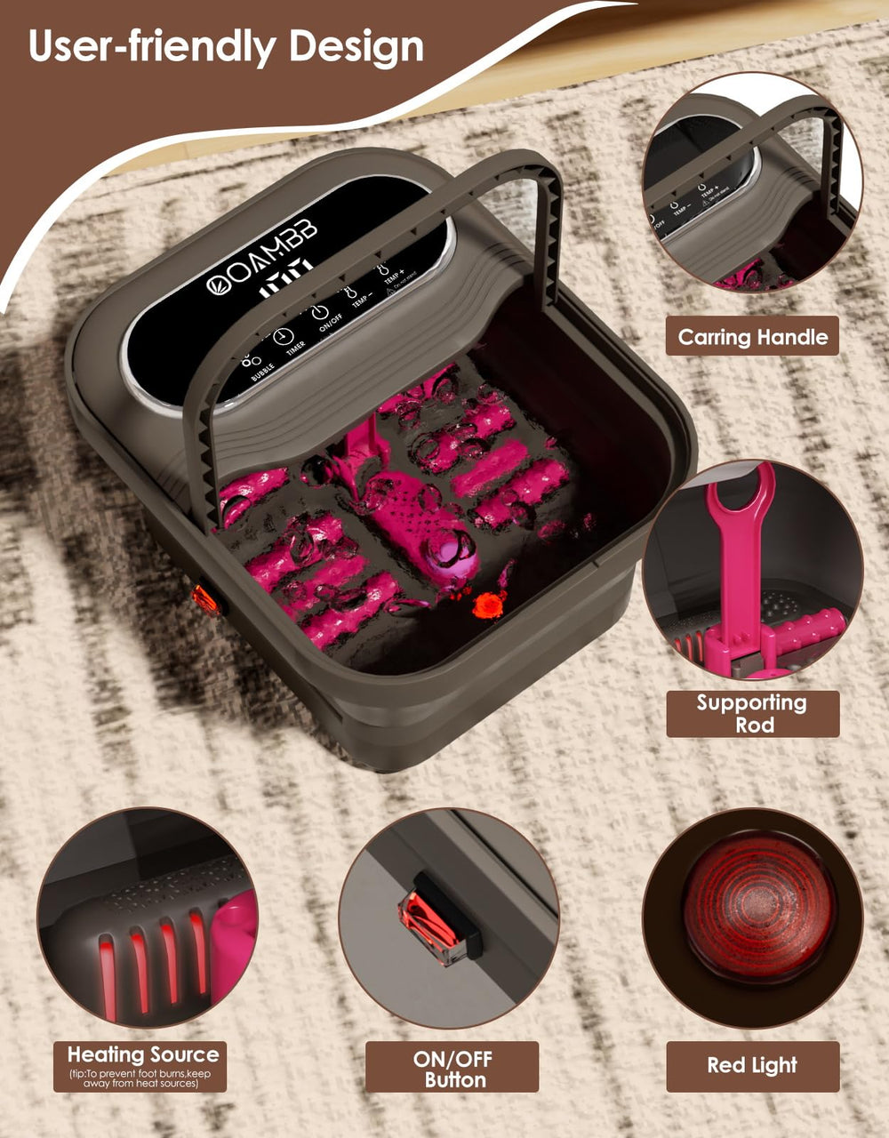 OOAMBB Spa con piedra de pedicure removible para cuidado en casa