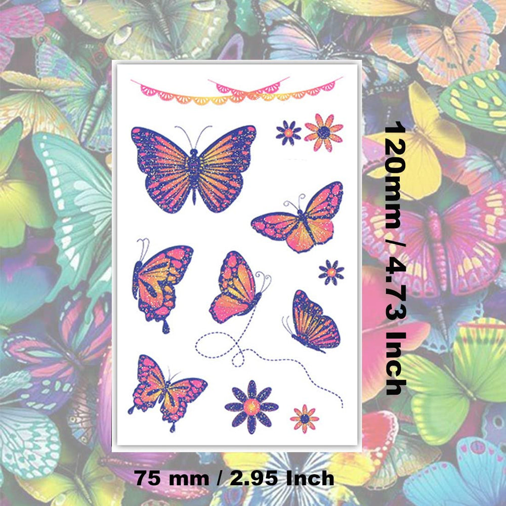 Ooopsiun tatuajes de mariposa para niños, colores vibrantes y efectos brillantes.