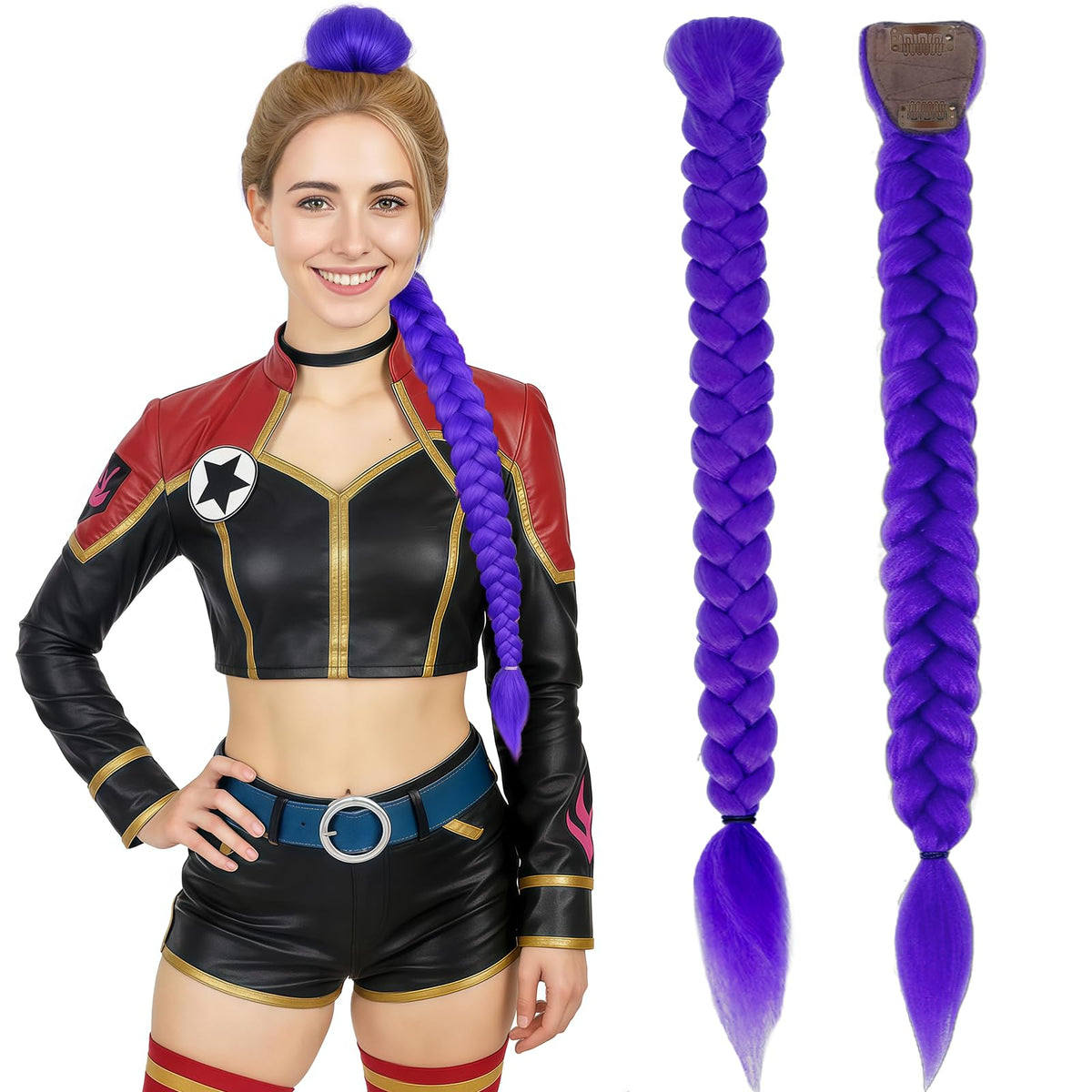 OOPPOO extensiones cola morada 24 pulgadas para peinados voluminosos y fáciles de colocar