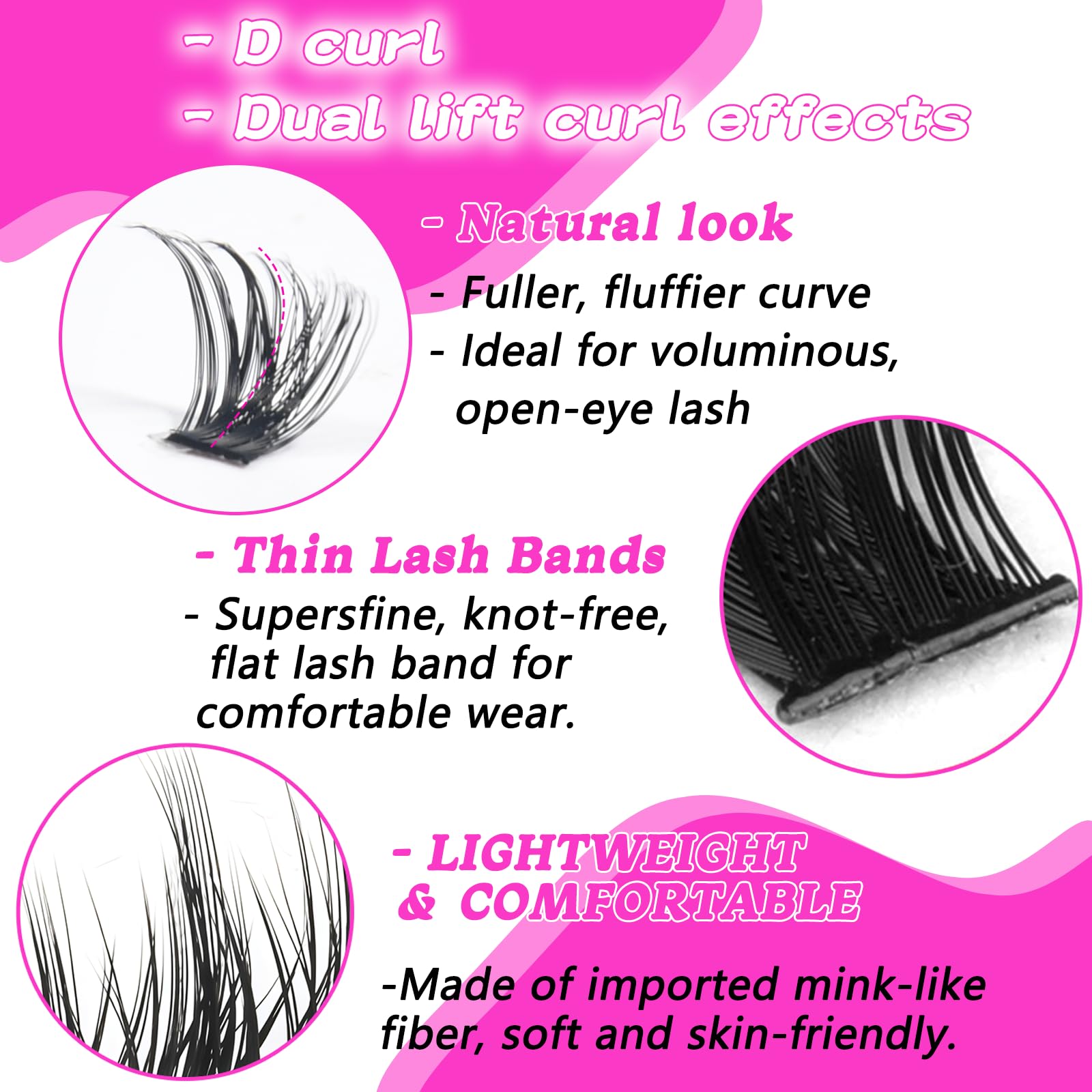 Manga Lash Clusters, fibra realista para una apariencia natural y suave.