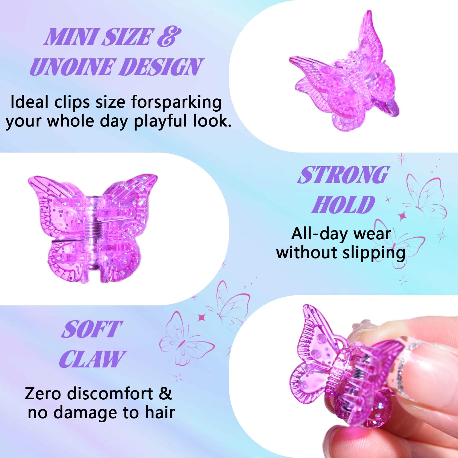 Pinzas mariposa con brillo en colores vivos de OOPPOO para combinar