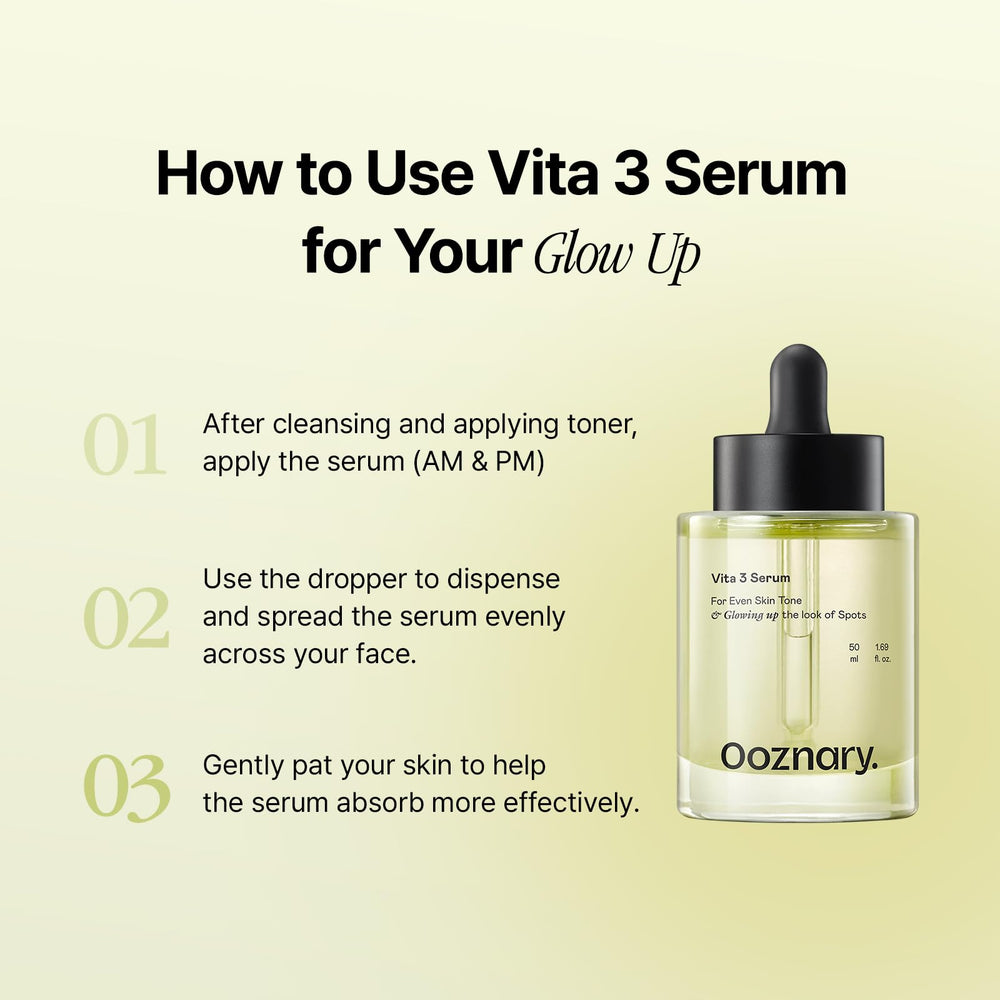 OOZNARY Vita 3 Serum, dispensador práctico para dosis consistentes.