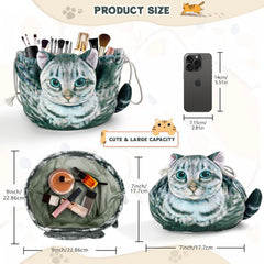 Openhahaha cabeza gato 3d en bolsa cosméticos para toque divertido