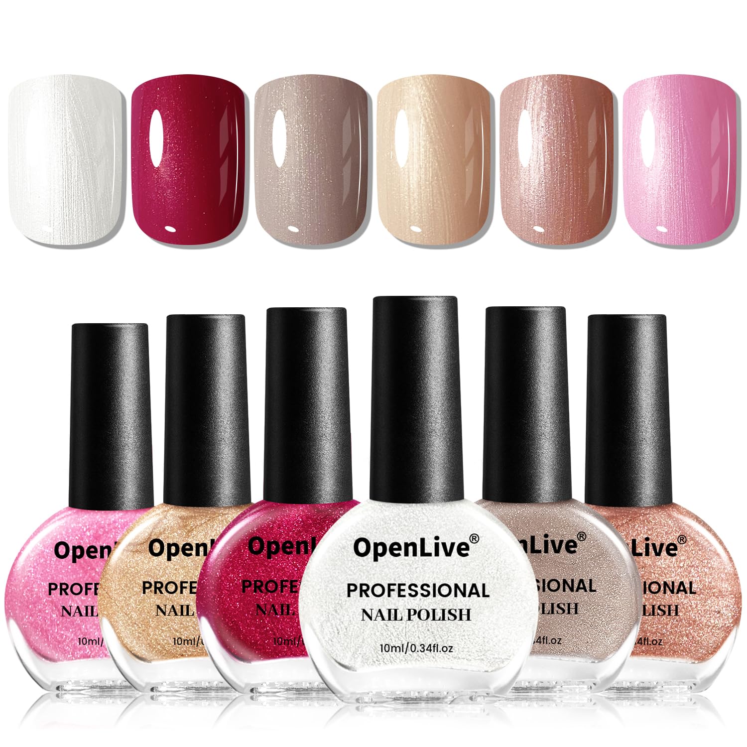 OpenLive esmalte glitter 6 colores: brillo intenso para uñas.