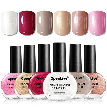 OpenLive esmalte glitter 6 colores: brillo intenso para uñas.