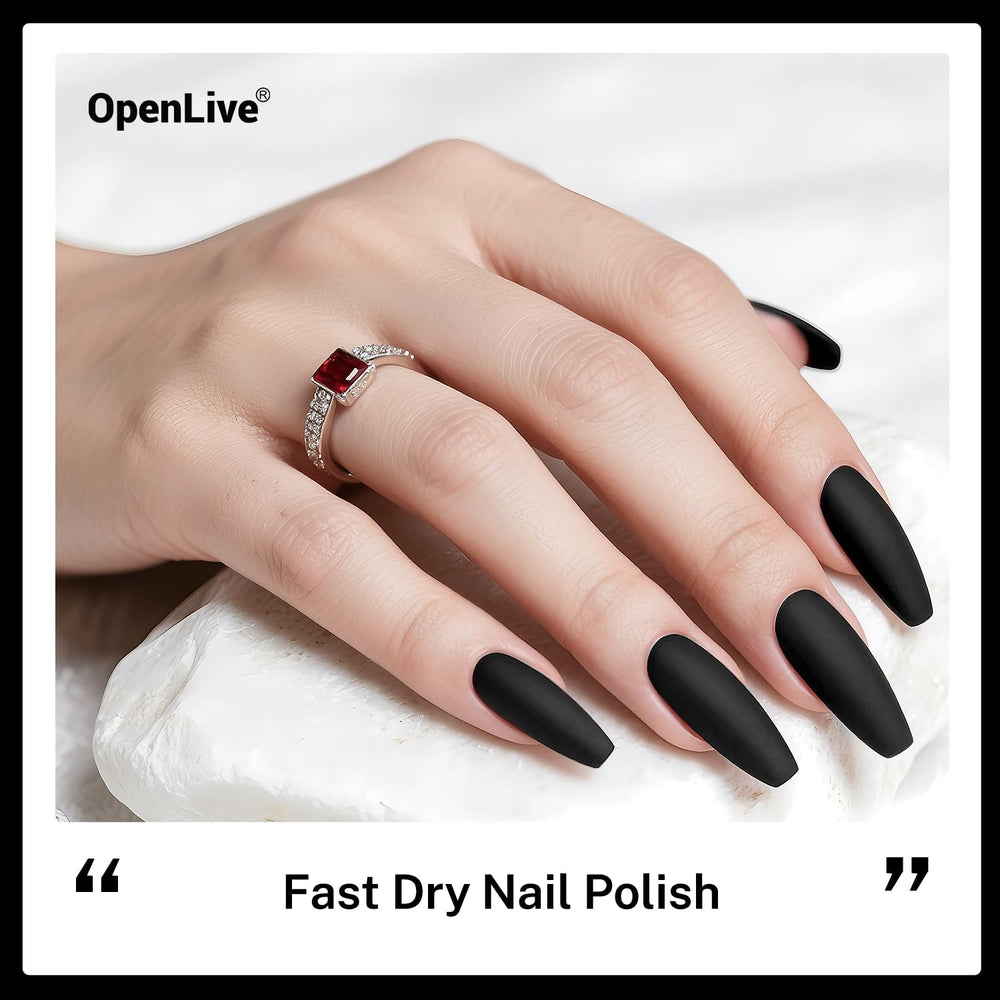 OpenLive Esmalte Negro, aplicación rápida en 3 minutos para uñas.