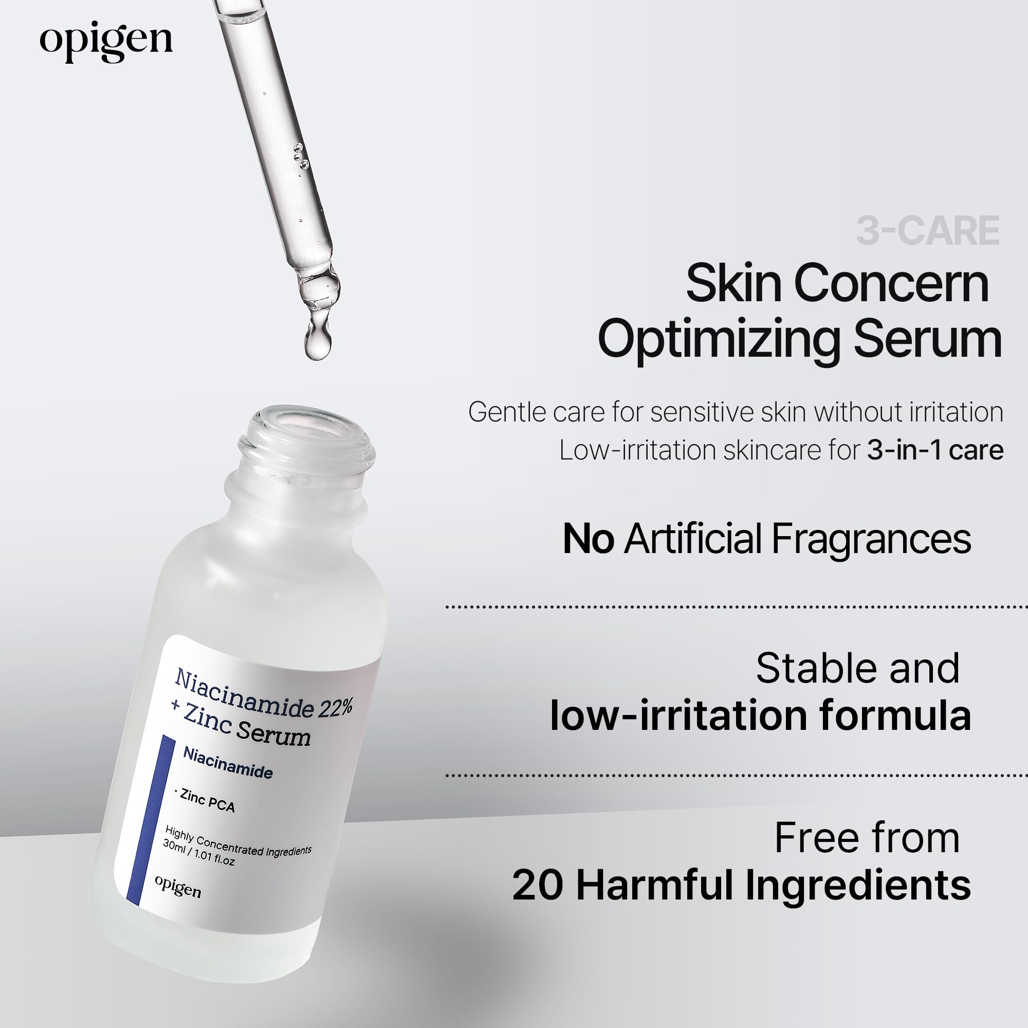 Opigen Niacinamida 22% + Zinc, envase del suero para presentación y almacenamiento