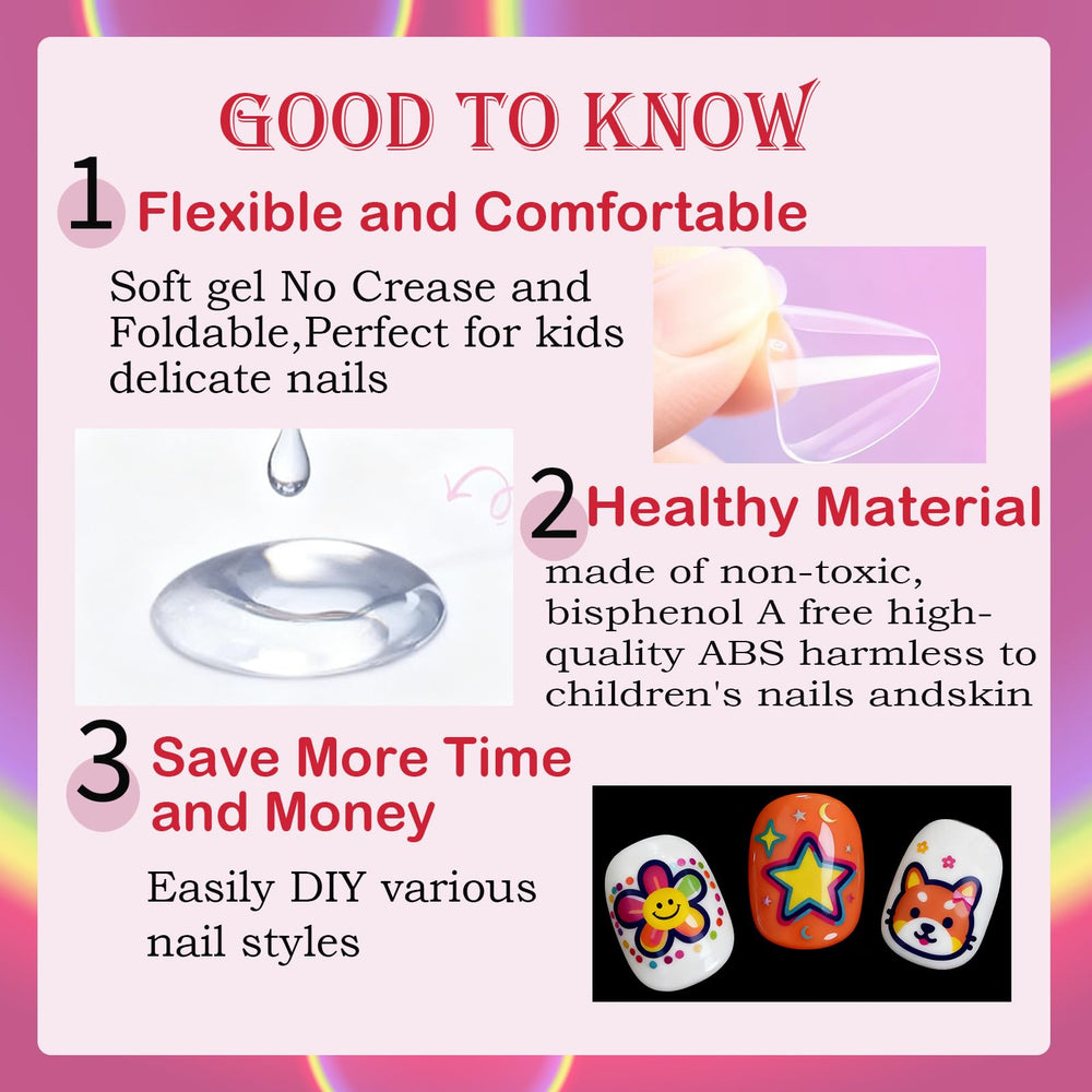 OPkssnails uñas infantiles adhesivas prepegadas, fácil de aplicar
