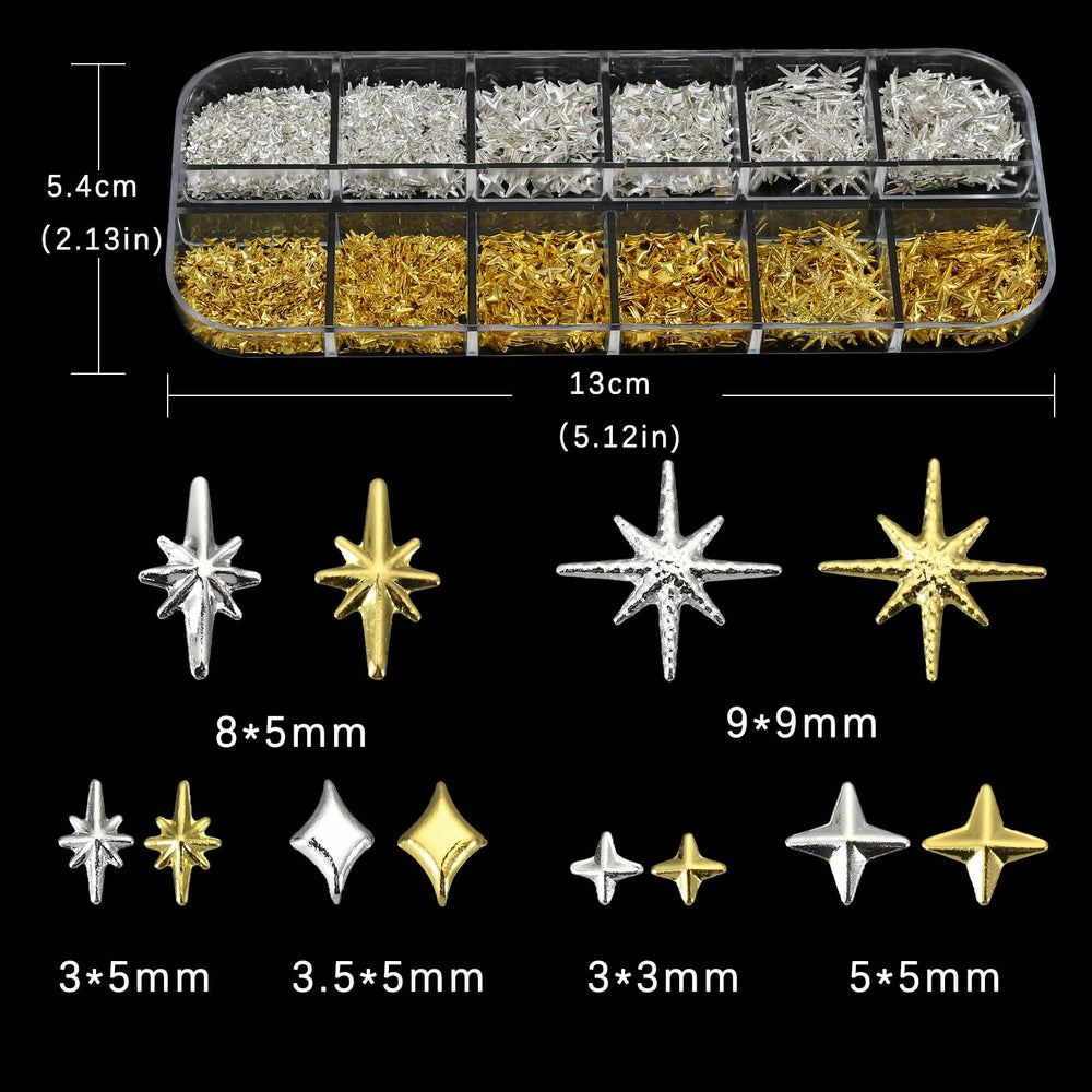 OPMADM adornos de estrellas para uñas: realce elegante con acabado plateado y dorado.