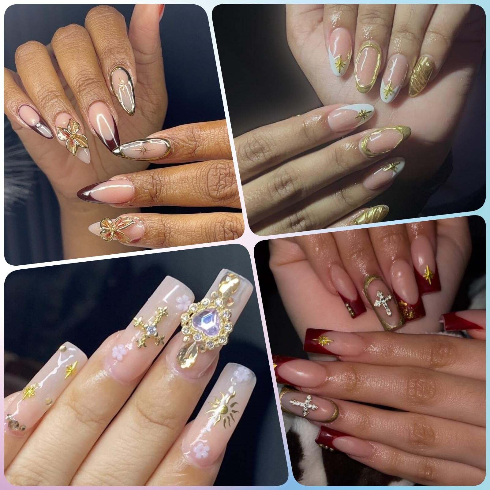 OPMADM juego de cuentas de estrella para uñas: acabado dorado y plateado para un toque glamuroso.