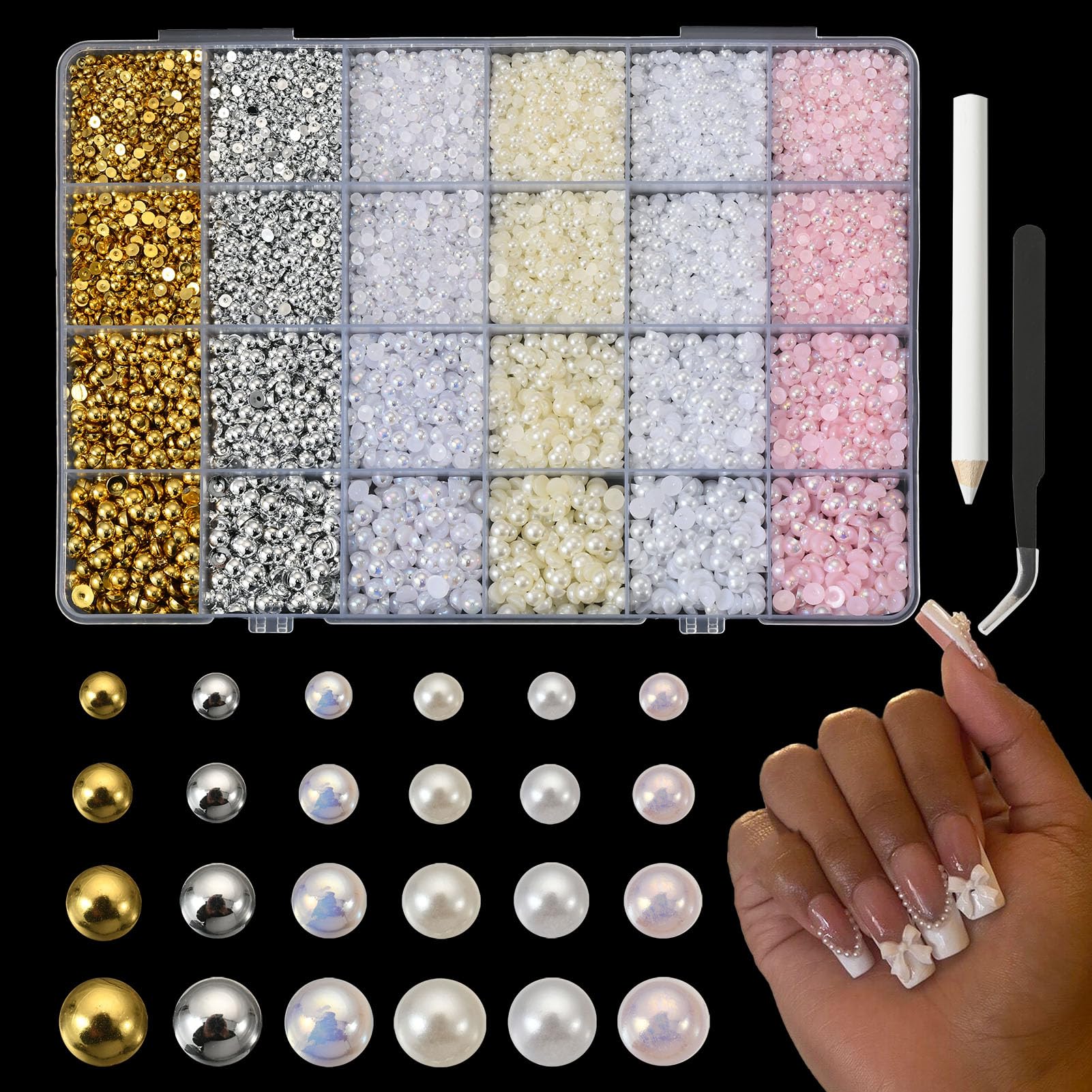 OPMADM perlas para uñas blancas con base plana, decoración elegante