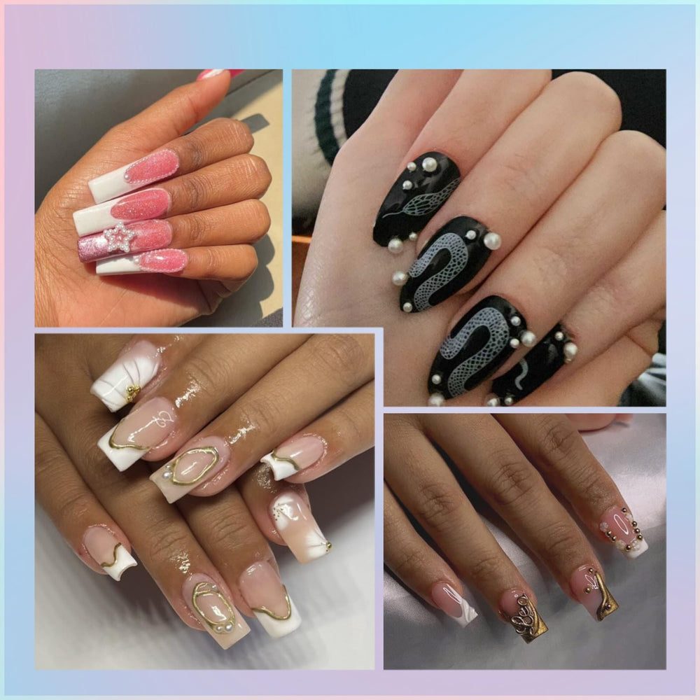 OPMADM perlas para uñas plateadas con base plana, detalle moderno