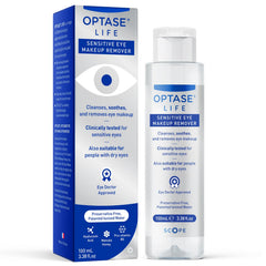 Optase Life desmaquillante para ojos sensibles en botella de 100 ml, uso diario.