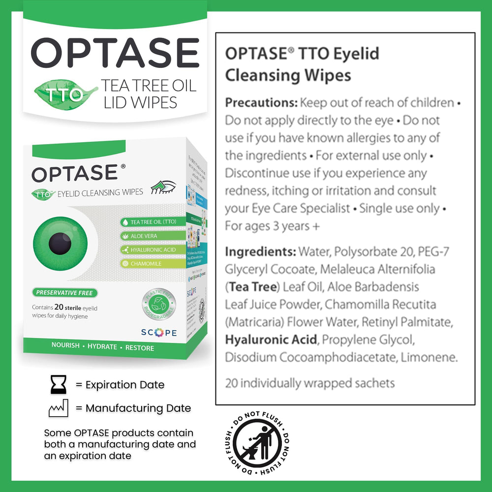 OPTASE TTO: toallitas envueltas individualmente para higiene ocular diaria