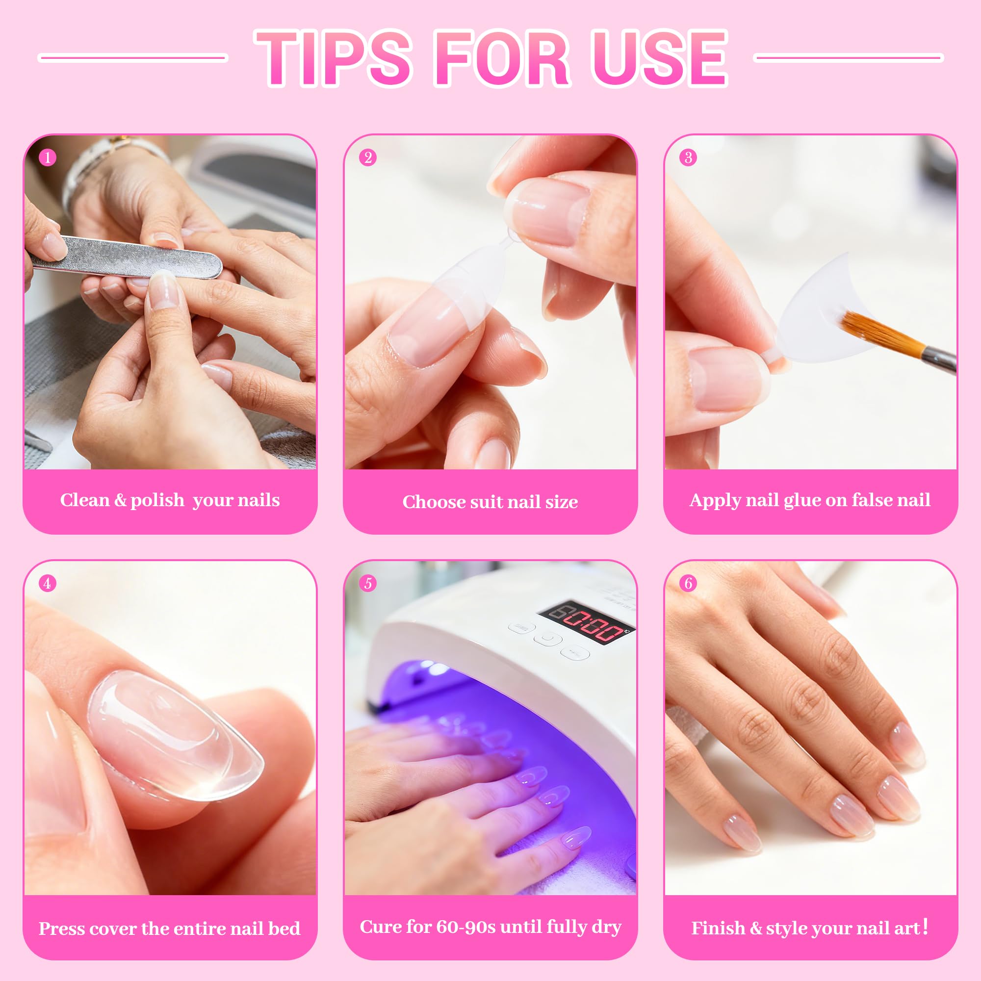 Oquml tips de uñas, lista para usar en casa sin lijado.