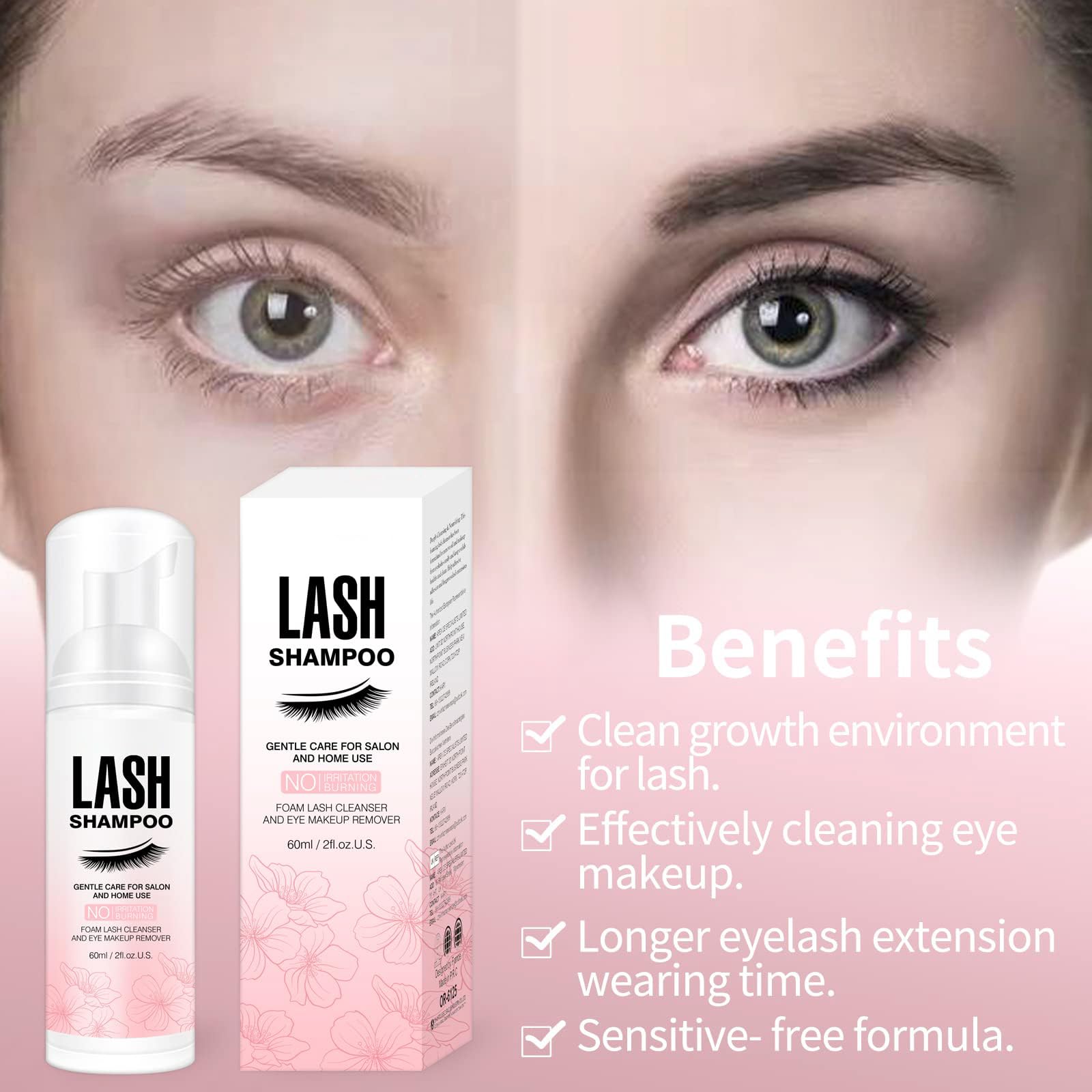 Espuma ligera de Smarxin Lash Shampoo limpia sin irritar.