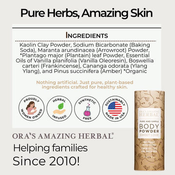 Envase biodegradable de Ora's Amazing Herbal para un cuidado respetuoso con el planeta.