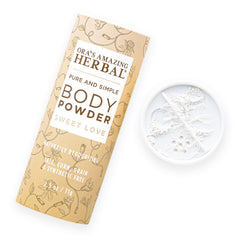 Ora's Amazing Herbal polvo corporal en frasco para uso diario y aroma suave.