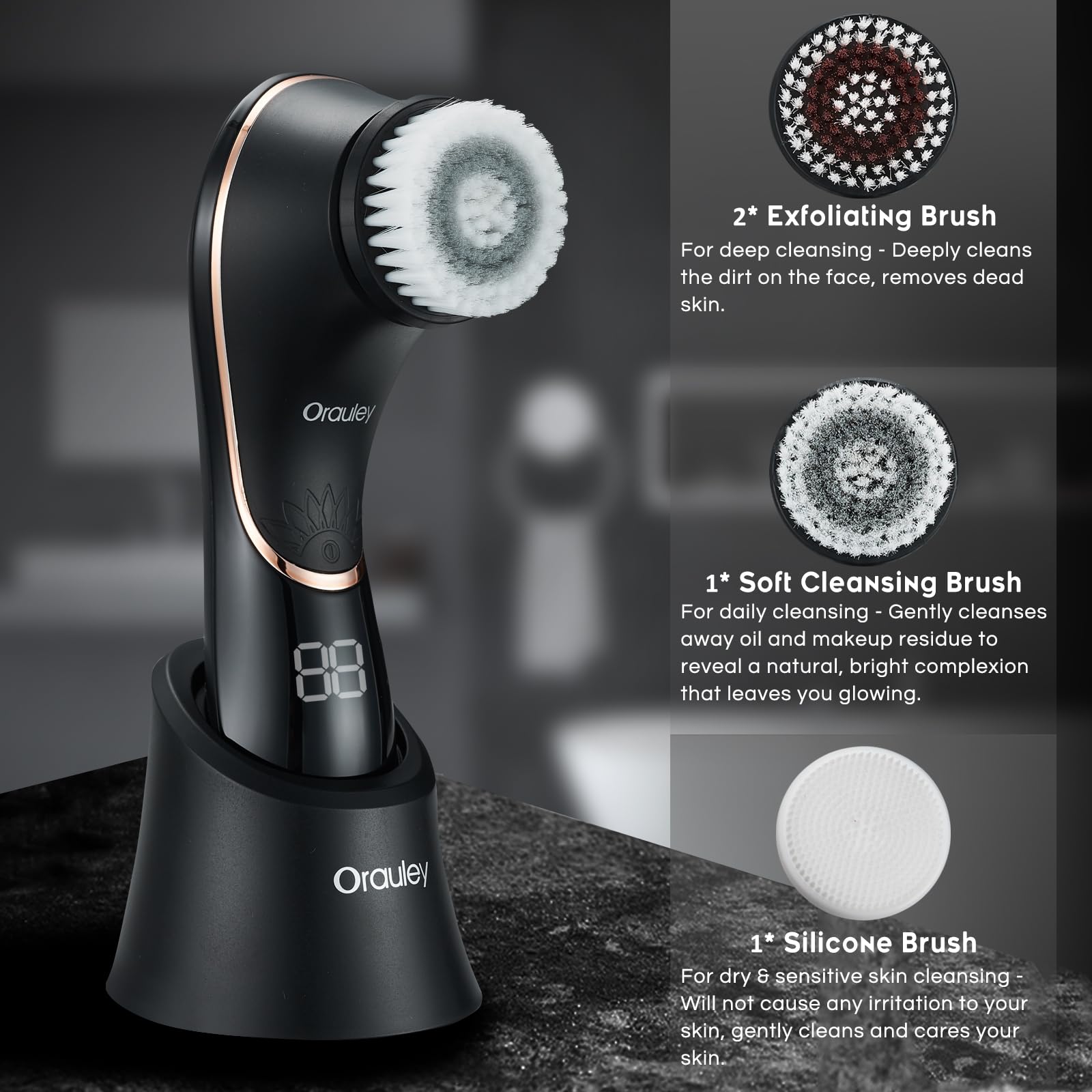 Orauley cepillo limpieza facial IPX7 impermeable para usar en ducha