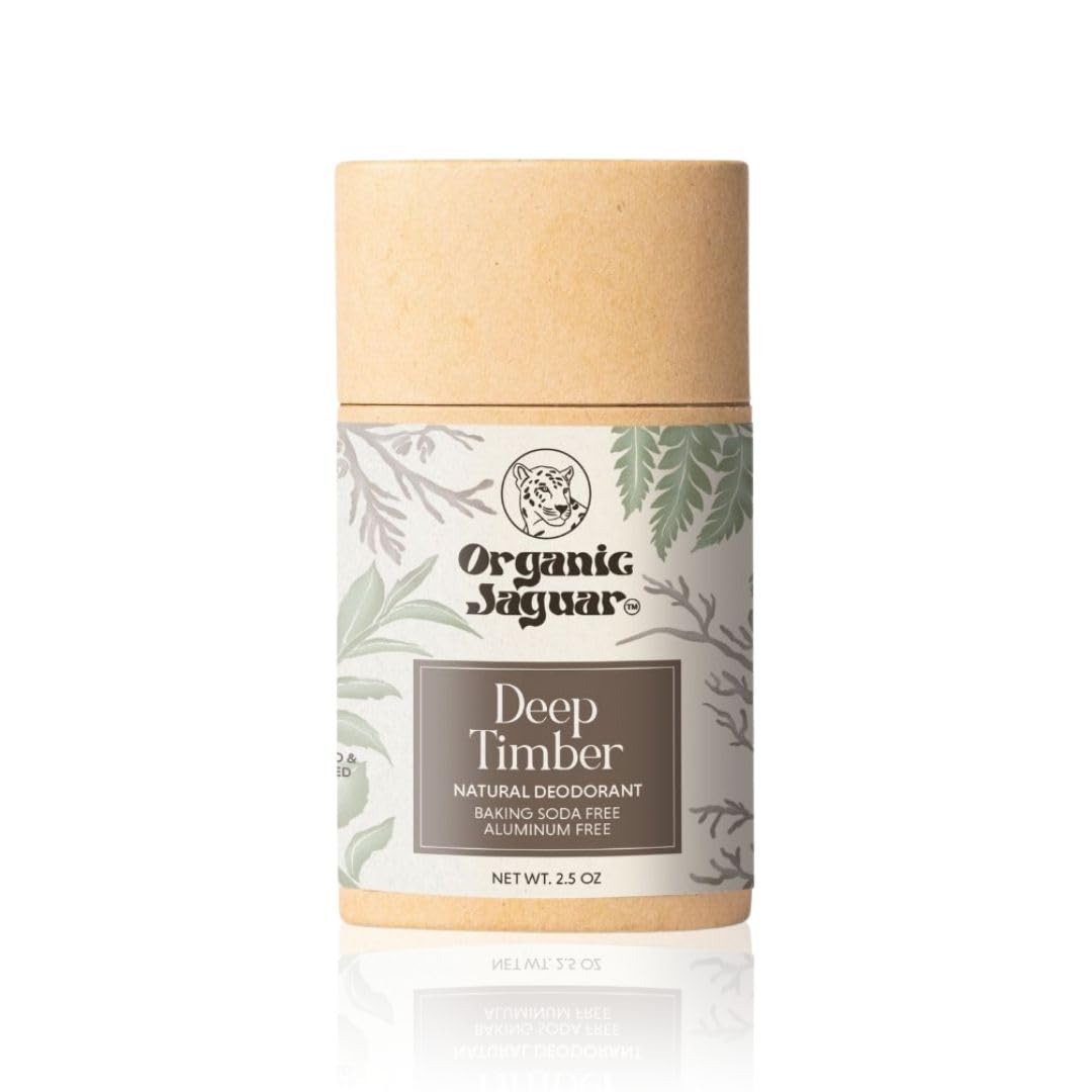 Desodorante Organic Jaguar sin aluminio en botella de 2oz para uso diario.