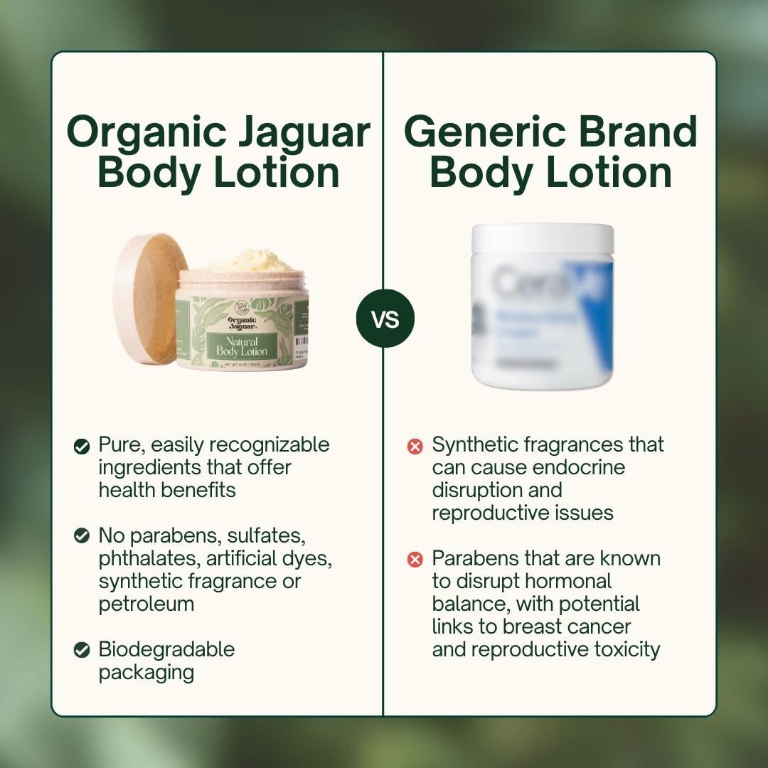 Organic Jaguar crema corporal, textura cremosa, hidratación duradera para la piel.