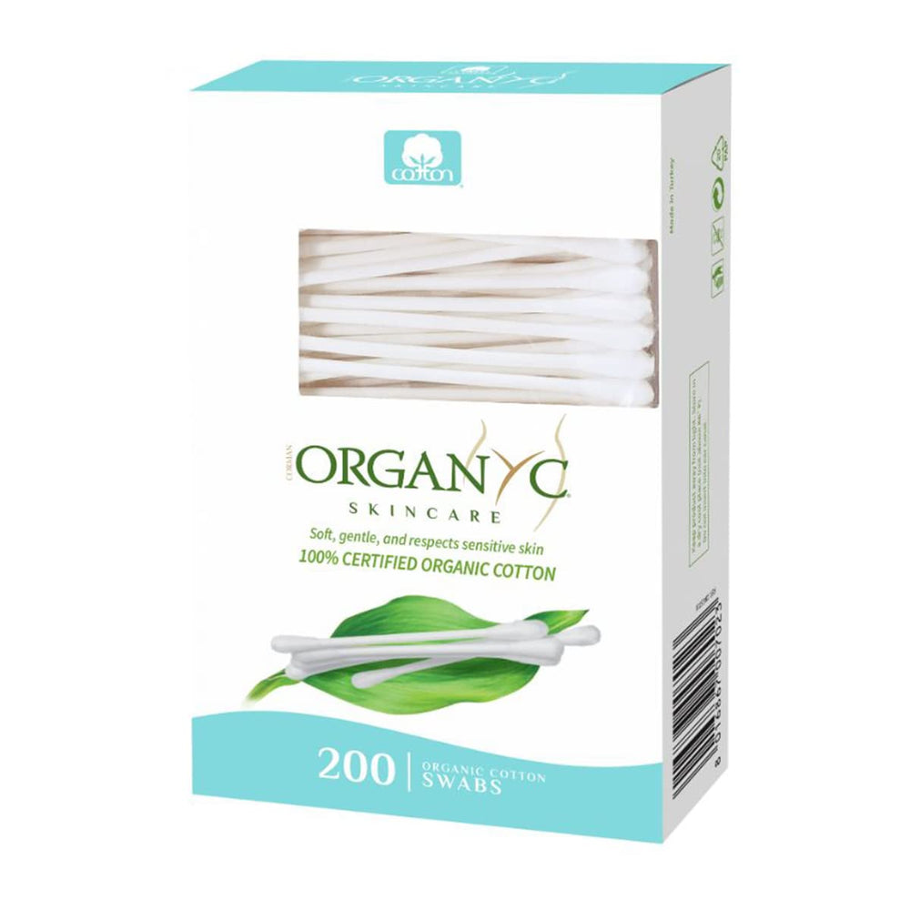 Organyc Bastoncillos de algodón orgánico en caja, ideal para cuidado diario.