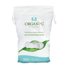 Organyc bolas de algodón orgánico para piel sensible, suaves y puras para uso diario.